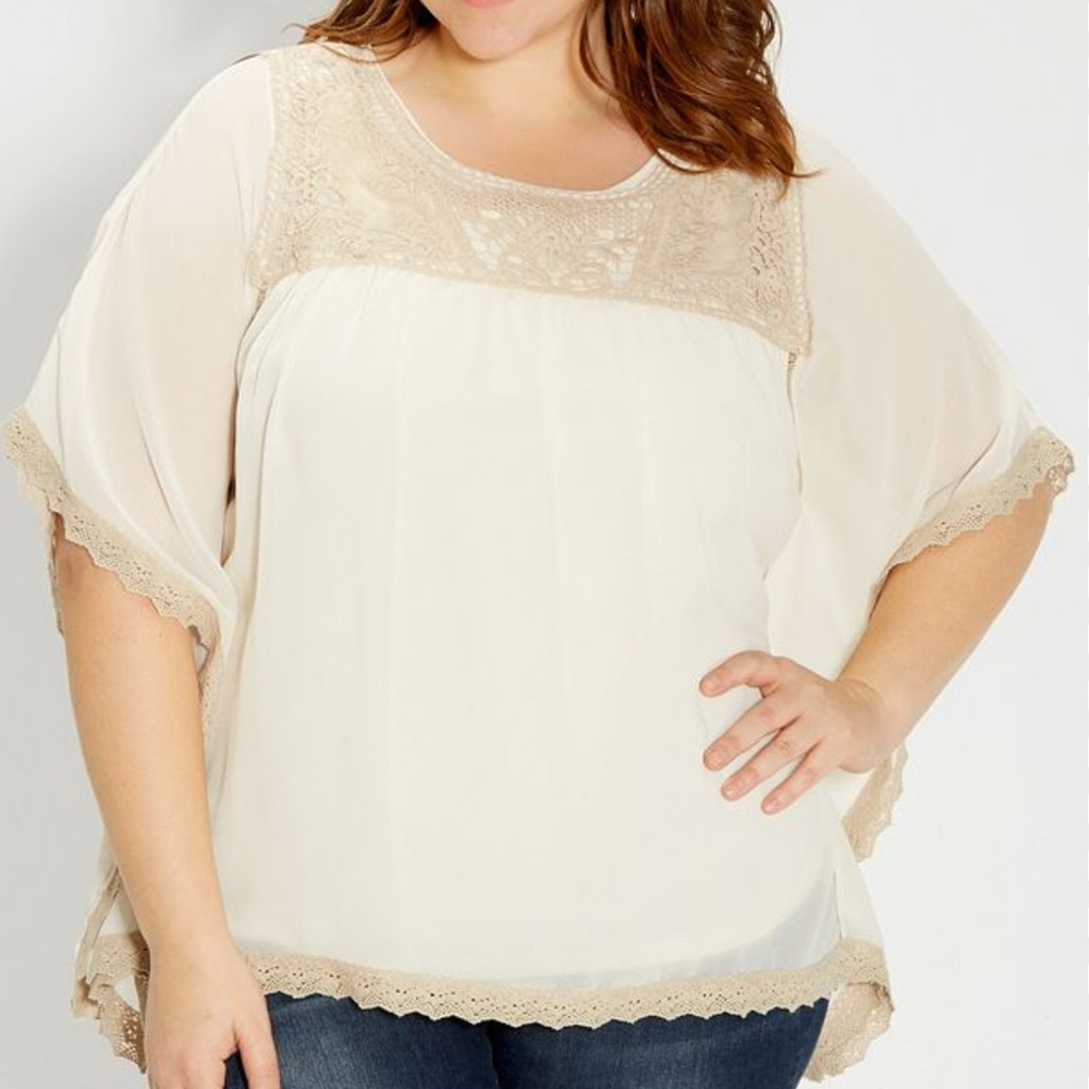 Maurices Cream Tan Embellished Boho Poncho Blouse with Bib Collar